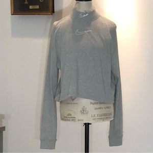 NIKE Long-Sleeves Gray Crop Top-Mock Turtleneck with Rhinestones Monogram Sz L